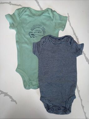 Carter's Mint Green 'Little Optimist' & Navy Stripe One-Piece Bodysuits